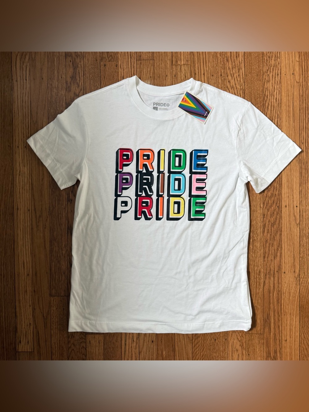 NWT White PRIDE rainbow text graphic t-shirt men’s/women’s size Medium